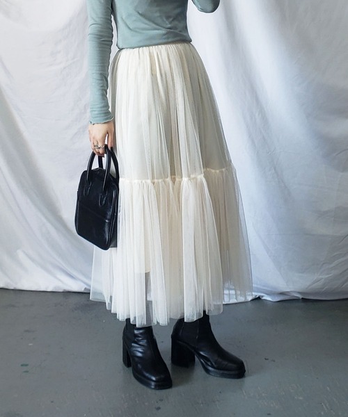 me+em select（ミームセレクト）の「【 7色展開 】パステルギャザーチュールボリュームスカート（スカート・レディース・ホワイト/ブラック/ベージュ/グレー/ブルー/グリーン/カーキ・FREE）」の18枚目の写真