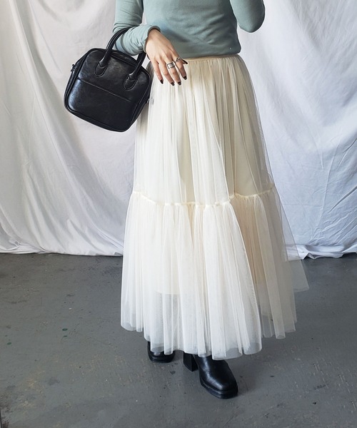 me+em select（ミームセレクト）の「【 7色展開 】パステルギャザーチュールボリュームスカート（スカート・レディース・ホワイト/ブラック/ベージュ/グレー/ブルー/グリーン/カーキ・FREE）」の19枚目の写真