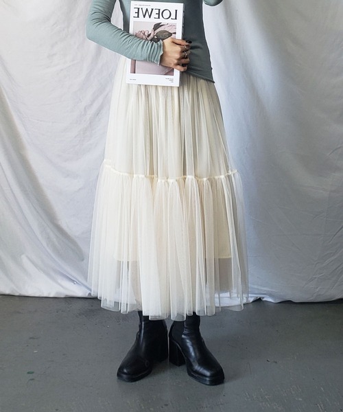 me+em select（ミームセレクト）の「【 7色展開 】パステルギャザーチュールボリュームスカート（スカート・レディース・ホワイト/ブラック/ベージュ/グレー/ブルー/グリーン/カーキ・FREE）」の21枚目の写真