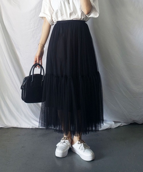 me+em select（ミームセレクト）の「【 7色展開 】パステルギャザーチュールボリュームスカート（スカート・レディース・ホワイト/ブラック/ベージュ/グレー/ブルー/グリーン/カーキ・FREE）」の22枚目の写真
