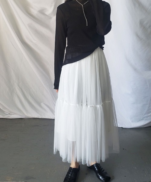 me+em select（ミームセレクト）の「【 7色展開 】パステルギャザーチュールボリュームスカート（スカート・レディース・ホワイト/ブラック/ベージュ/グレー/ブルー/グリーン/カーキ・FREE）」の12枚目の写真