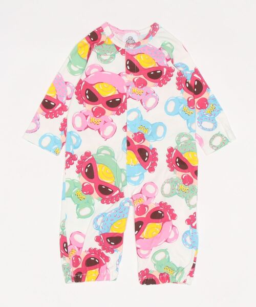 HYSTERIC MINI(ヒステリックミニ)の「TEDDY’S DONUTS 総柄 2WAYオール(ロンパース・キッズ・ホワイト/ブラック/ピンク・FREE)」の2枚目の写真