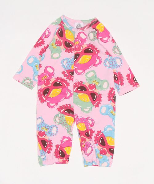HYSTERIC MINI(ヒステリックミニ)の「TEDDY’S DONUTS 総柄 2WAYオール(ロンパース・キッズ・ホワイト/ブラック/ピンク・FREE)」の3枚目の写真