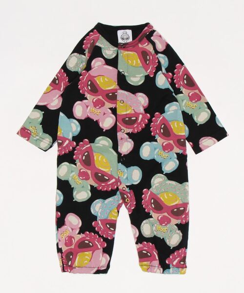 HYSTERIC MINI(ヒステリックミニ)の「TEDDY’S DONUTS 総柄 2WAYオール(ロンパース・キッズ・ホワイト/ブラック/ピンク・FREE)」の1枚目の写真