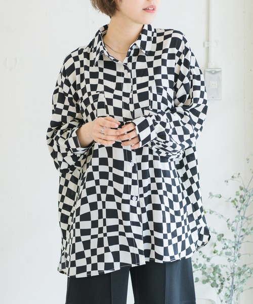 RETRO GIRL(レトロガール)の「チェッカー柄シャツ(シャツ/ブラウス・レディース・ブラック系その他/ブラウン系その他/グリーン系その他・FREE)」の2枚目の写真
