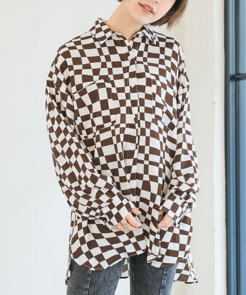 RETRO GIRL(レトロガール)の「チェッカー柄シャツ(シャツ/ブラウス・レディース・ブラック系その他/ブラウン系その他/グリーン系その他・FREE)」の3枚目の写真
