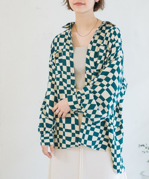 RETRO GIRL(レトロガール)の「チェッカー柄シャツ(シャツ/ブラウス・レディース・ブラック系その他/ブラウン系その他/グリーン系その他・FREE)」の1枚目の写真