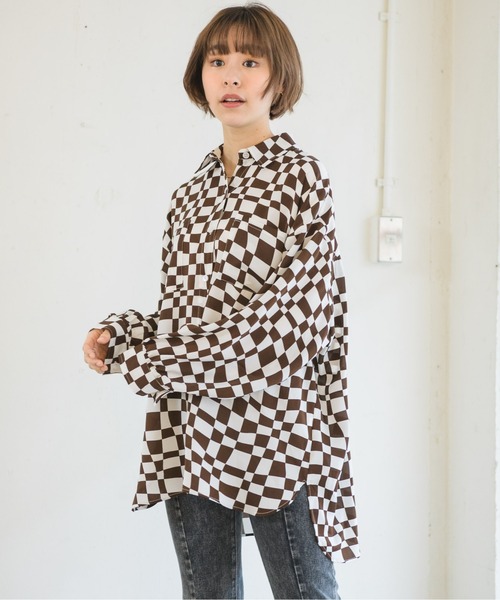 RETRO GIRL(レトロガール)の「チェッカー柄シャツ(シャツ/ブラウス・レディース・ブラック系その他/ブラウン系その他/グリーン系その他・FREE)」の5枚目の写真
