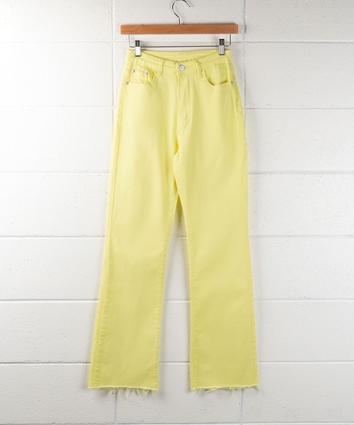 me+em select（ミームセレクト）の「※【 選べる4サイズ／5色展開 】カットオフハイウエストセミフレアカラーデニム（デニムパンツ・レディース・ピンク/ブルー/スモークピンク/イエロー/グリーン・SMALL/LARGE/X-LARGE/MEDIUM）」の13枚目の写真