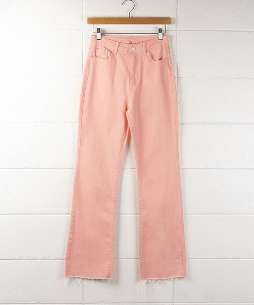 me+em select（ミームセレクト）の「※【 選べる4サイズ／5色展開 】カットオフハイウエストセミフレアカラーデニム（デニムパンツ・レディース・ピンク/ブルー/スモークピンク/イエロー/グリーン・SMALL/LARGE/X-LARGE/MEDIUM）」の15枚目の写真