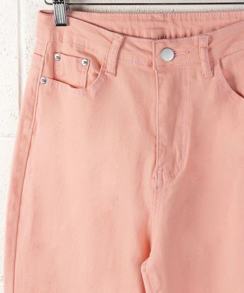 me+em select（ミームセレクト）の「※【 選べる4サイズ／5色展開 】カットオフハイウエストセミフレアカラーデニム（デニムパンツ・レディース・ピンク/ブルー/スモークピンク/イエロー/グリーン・SMALL/LARGE/X-LARGE/MEDIUM）」の19枚目の写真