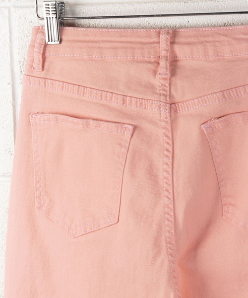 me+em select（ミームセレクト）の「※【 選べる4サイズ／5色展開 】カットオフハイウエストセミフレアカラーデニム（デニムパンツ・レディース・ピンク/ブルー/スモークピンク/イエロー/グリーン・SMALL/LARGE/X-LARGE/MEDIUM）」の20枚目の写真