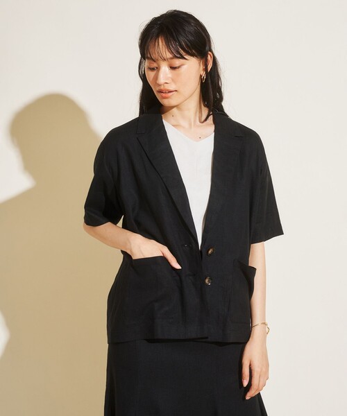 Feroux(フェルゥ)の「【洗える】リネンレーヨンシャツ ジャケット(シャツ/ブラウス・レディース・ライトグレー系/カーキ系/ブラック系・F)」の2枚目の写真