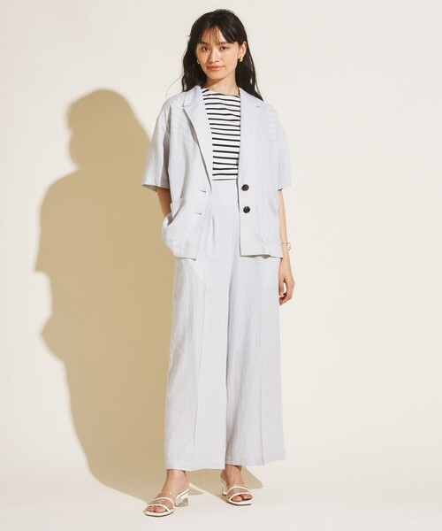 Feroux(フェルゥ)の「【洗える】リネンレーヨンシャツ ジャケット(シャツ/ブラウス・レディース・ライトグレー系/カーキ系/ブラック系・F)」の4枚目の写真