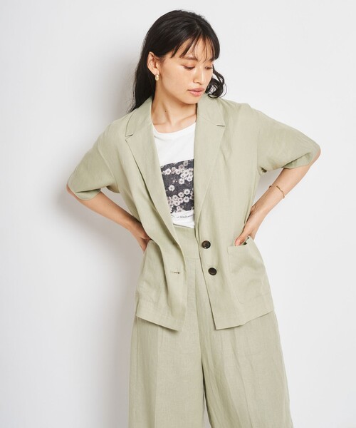 Feroux(フェルゥ)の「【洗える】リネンレーヨンシャツ ジャケット(シャツ/ブラウス・レディース・ライトグレー系/カーキ系/ブラック系・F)」の7枚目の写真