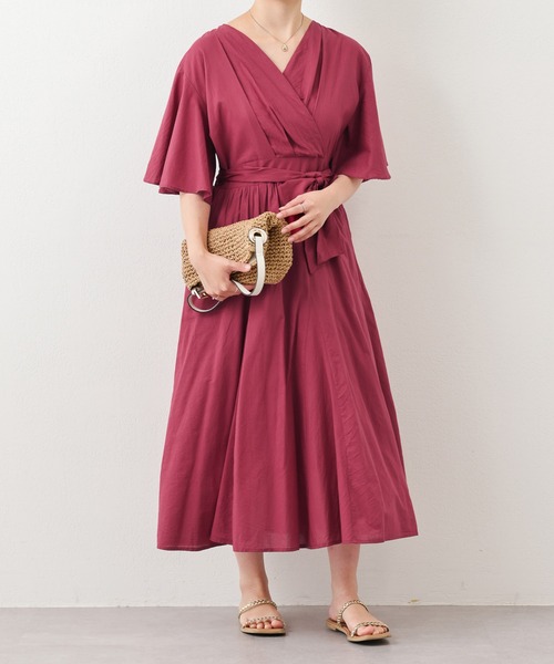 natural couture(ナチュラルクチュール)の「WEB限定カラー有り/インド綿カシュクールワンピース(ワンピース・レディース・ブラック/レッド/ピンク/ライム/ブルー/グリーン/モカ/グレイッシュベージュ・FREE)」の8枚目の写真