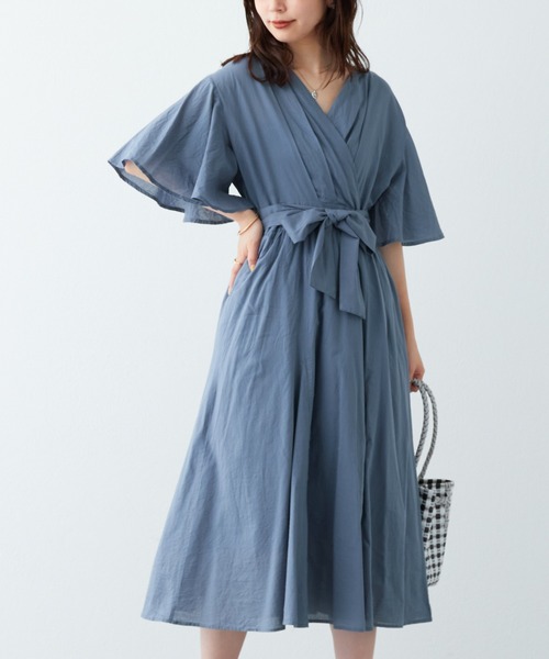 natural couture(ナチュラルクチュール)の「WEB限定カラー有り/インド綿カシュクールワンピース(ワンピース・レディース・ブラック/レッド/ピンク/ライム/ブルー/グリーン/モカ/グレイッシュベージュ・FREE)」の7枚目の写真