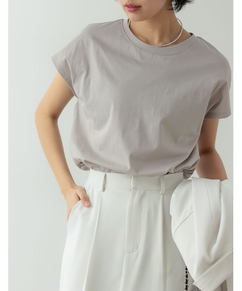 Re:EDIT(リエディ)の「シルケットコットンフレンチスリーブチュニックTシャツ(Tシャツ/カットソー・レディース・ホワイト/ブラック/ピンク/オレンジ/グリーン/グレイッシュベージュ・MEDIUM/LARGE)」の4枚目の写真