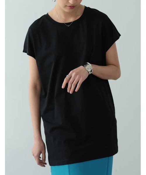 Re:EDIT(リエディ)の「シルケットコットンフレンチスリーブチュニックTシャツ(Tシャツ/カットソー・レディース・ホワイト/ブラック/ピンク/オレンジ/グリーン/グレイッシュベージュ・MEDIUM/LARGE)」の7枚目の写真