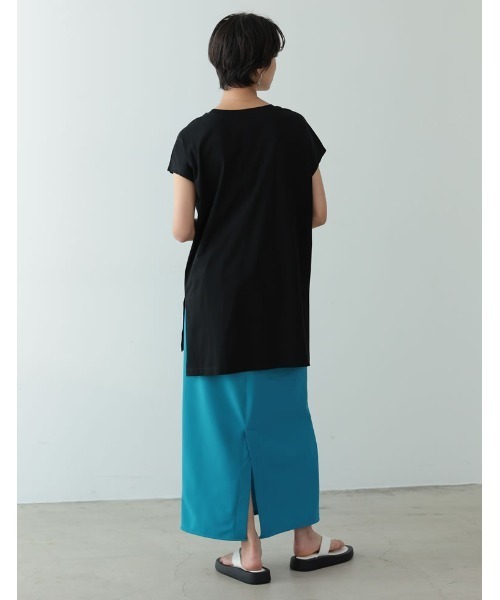 Re:EDIT(リエディ)の「シルケットコットンフレンチスリーブチュニックTシャツ(Tシャツ/カットソー・レディース・ホワイト/ブラック/ピンク/オレンジ/グリーン/グレイッシュベージュ・MEDIUM/LARGE)」の11枚目の写真