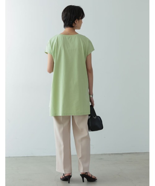 Re:EDIT(リエディ)の「シルケットコットンフレンチスリーブチュニックTシャツ(Tシャツ/カットソー・レディース・ホワイト/ブラック/ピンク/オレンジ/グリーン/グレイッシュベージュ・MEDIUM/LARGE)」の16枚目の写真
