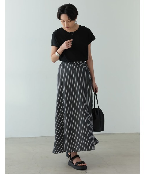 Re:EDIT(リエディ)の「シルケットコットンフレンチスリーブチュニックTシャツ(Tシャツ/カットソー・レディース・ホワイト/ブラック/ピンク/オレンジ/グリーン/グレイッシュベージュ・MEDIUM/LARGE)」の13枚目の写真