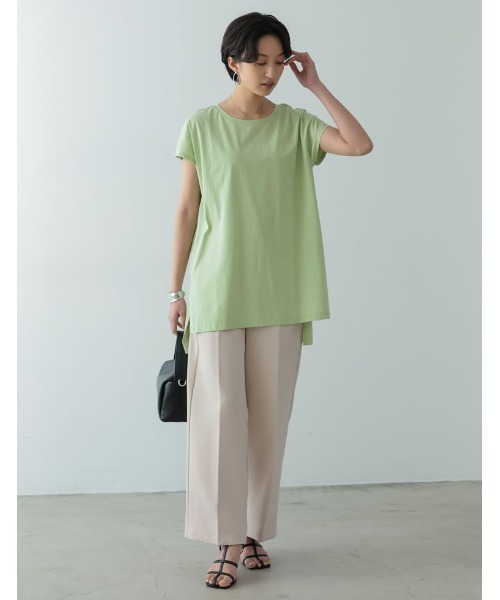 Re:EDIT(リエディ)の「シルケットコットンフレンチスリーブチュニックTシャツ(Tシャツ/カットソー・レディース・ホワイト/ブラック/ピンク/オレンジ/グリーン/グレイッシュベージュ・MEDIUM/LARGE)」の15枚目の写真