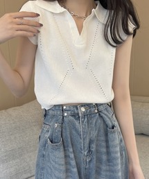 スキッパー襟付きニット