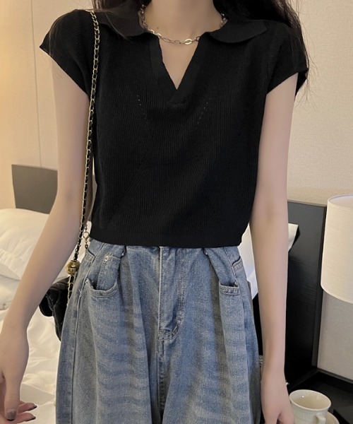 セール】スキッパー襟付きニット（Tシャツ/カットソー）｜Vipoa