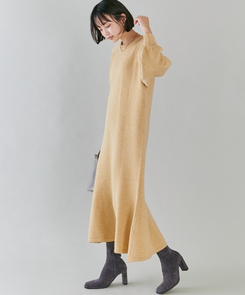 LAVEANGE（ラビアンジェ）の「フレアニットワンピース（ワンピース・レディース・チャコールグレー/モカ/イエロー/ホワイト系その他・LL/3L/M/4L）」の10枚目の写真