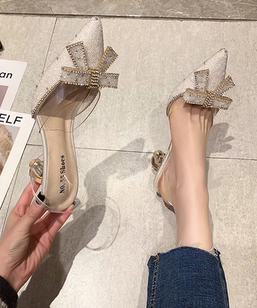 Jasmine Grandiflorum(ジャスミングランディフローラム)の「【Jasmine】ビジューいっぱいリボンのパンプス(パンプス・レディース・ブラック/ピンク/ゴールド・23.5cm/24.5cm/23.0cm/24.0cm/25.0cm)」の7枚目の写真