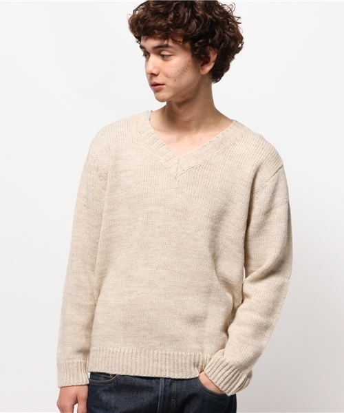 OUTLET（アウトレット）の「【WHO'S WHO gallery】POPアルパカ深Vネック（ニット/セーター・メンズ・ブラック/グレー/アイボリー/ネイビー・LARGE/MEDIUM）」の3枚目の写真