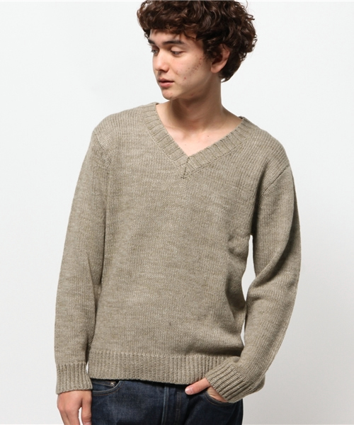 OUTLET（アウトレット）の「【WHO'S WHO gallery】POPアルパカ深Vネック（ニット/セーター・メンズ・ブラック/グレー/アイボリー/ネイビー・LARGE/MEDIUM）」の2枚目の写真