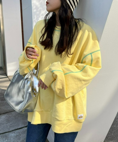 HELLO.SANFRANCISCO（ハローサンフランシスコ）の「【お気に入り登録者数4万人突破】【HELLO.SANFRANCISCO/ハローサンフランシスコ】配色ステッチオーバースウェット（スウェット・レディース・ライトグレー/ピンク/オレンジ/ブルー/グリーン/サーモンピンク/アイボリー/サックスブルー/ミント/ピンク系その他/オフホワイト/グリーン系その他/バイオレット/イエロー/グレー・ONE SIZE）」の11枚目の写真