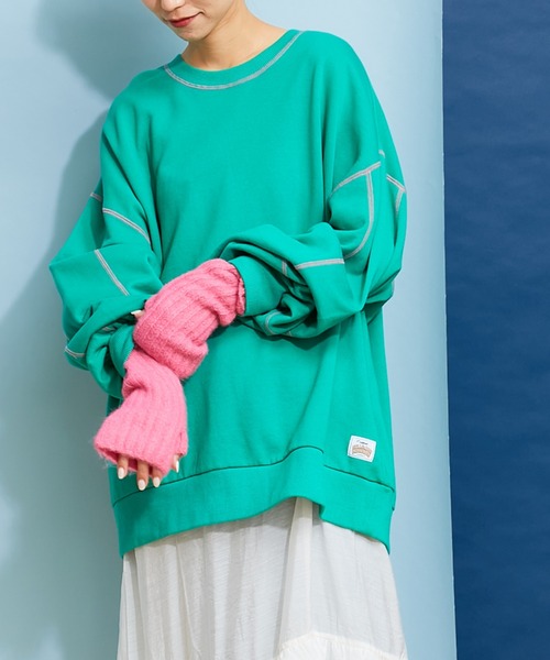 HELLO.SANFRANCISCO（ハローサンフランシスコ）の「【お気に入り登録者数4万人突破】【HELLO.SANFRANCISCO/ハローサンフランシスコ】配色ステッチオーバースウェット（スウェット・レディース・ライトグレー/ピンク/オレンジ/ブルー/グリーン/サーモンピンク/アイボリー/サックスブルー/ミント/ピンク系その他/オフホワイト/グリーン系その他/バイオレット/イエロー/グレー・ONE SIZE）」の17枚目の写真