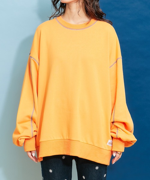 HELLO.SANFRANCISCO（ハローサンフランシスコ）の「【お気に入り登録者数4万人突破】【HELLO.SANFRANCISCO/ハローサンフランシスコ】配色ステッチオーバースウェット（スウェット・レディース・ライトグレー/ピンク/オレンジ/ブルー/グリーン/サーモンピンク/アイボリー/サックスブルー/ミント/ピンク系その他/オフホワイト/グリーン系その他/バイオレット/イエロー/グレー・ONE SIZE）」の21枚目の写真