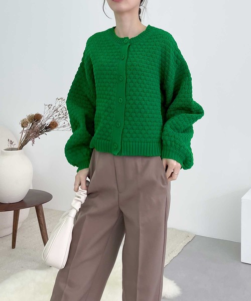 【milybilet】印象的1枚。2wayぽこぽこ軽量クロップド丈ニットカーディガン