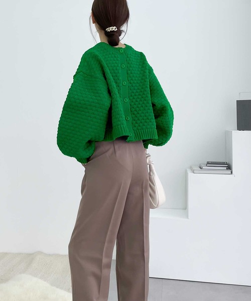 【milybilet】印象的1枚。2wayぽこぽこ軽量クロップド丈ニットカーディガン
