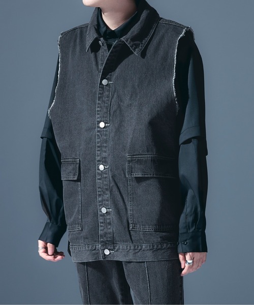Ellno Loset（エルノロゼット）の「ダメージデニムベスト/セットアップ対応（ベスト・メンズ・ライトグレー/ブラック・MEDIUM/LARGE）」の17枚目の写真