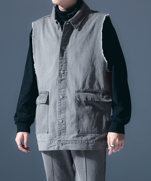 Ellno Loset（エルノロゼット）の「ダメージデニムベスト/セットアップ対応（ベスト・メンズ・ライトグレー/ブラック・MEDIUM/LARGE）」の16枚目の写真