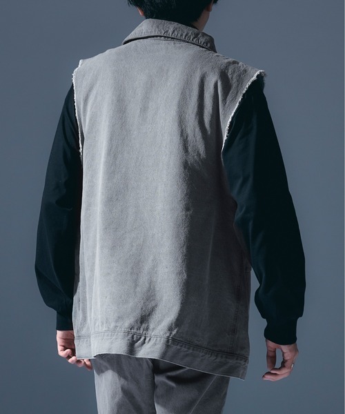 Ellno Loset（エルノロゼット）の「ダメージデニムベスト/セットアップ対応（ベスト・メンズ・ライトグレー/ブラック・MEDIUM/LARGE）」の12枚目の写真