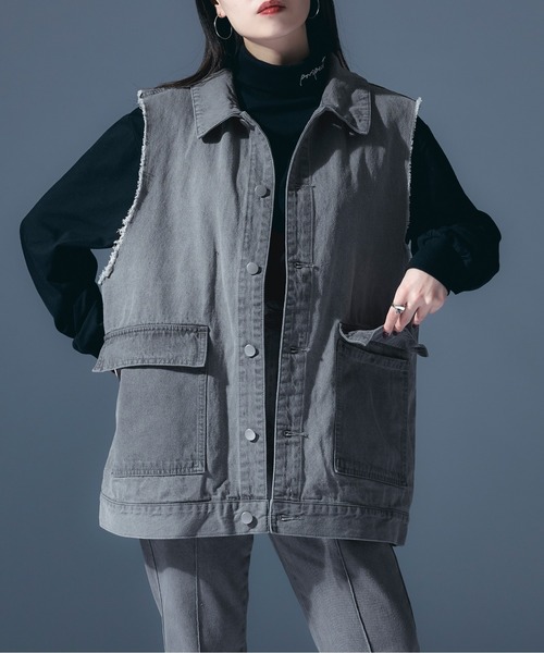 Ellno Loset（エルノロゼット）の「ダメージデニムベスト/セットアップ対応（ベスト・メンズ・ライトグレー/ブラック・MEDIUM/LARGE）」の18枚目の写真