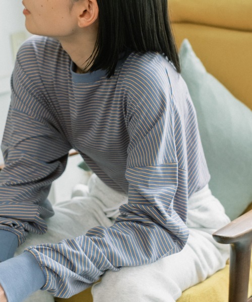 WHIMSIC(ウィムジック)の「【WHIMSIC】マイクロボーダーロングスリーブTEE(Tシャツ/カットソー・レディース・ブラック/ブルー/グレー/ベージュ/ホワイト・FREE)」の5枚目の写真