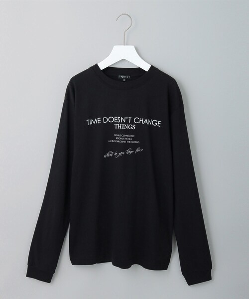 INDIVI(インディヴィ)の「【WORLD for the World】ロゴプリント ロングTシャツ(Tシャツ/カットソー・レディース・ブラック/ホワイト・38/13/05)」の1枚目の写真
