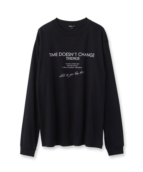 INDIVI(インディヴィ)の「【WORLD for the World】ロゴプリント ロングTシャツ(Tシャツ/カットソー・レディース・ブラック/ホワイト・38/13/05)」の3枚目の写真