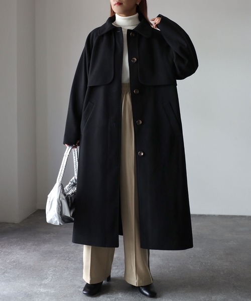 Riberry（リベリー）の「前後ヨークステンカラーコート（ステンカラーコート・レディース・ブラック/ベージュ/グリーン/アイボリー/モカ/グレー系/アイボリー系/ブラウン系1/ブラウン系・MEDIUM/LARGE）」の2枚目の写真