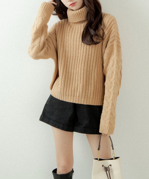 OLUPIC（オルピック）の「OLUPIC/【WEB限定】ケーブル袖ローゲージニット（ニット/セーター・レディース・ブラック/ベージュ/グレー・FREE）」の16枚目の写真