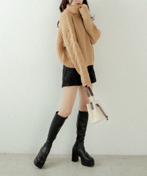 OLUPIC（オルピック）の「OLUPIC/【WEB限定】ケーブル袖ローゲージニット（ニット/セーター・レディース・ブラック/ベージュ/グレー・FREE）」の20枚目の写真