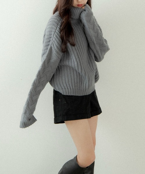 OLUPIC（オルピック）の「OLUPIC/【WEB限定】ケーブル袖ローゲージニット（ニット/セーター・レディース・ブラック/ベージュ/グレー・FREE）」の12枚目の写真