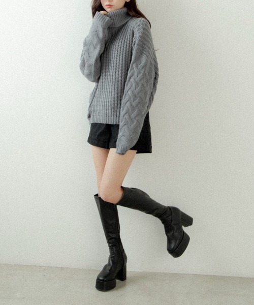 OLUPIC（オルピック）の「OLUPIC/【WEB限定】ケーブル袖ローゲージニット（ニット/セーター・レディース・ブラック/ベージュ/グレー・FREE）」の13枚目の写真